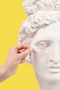 bust, sculpture, eye patch